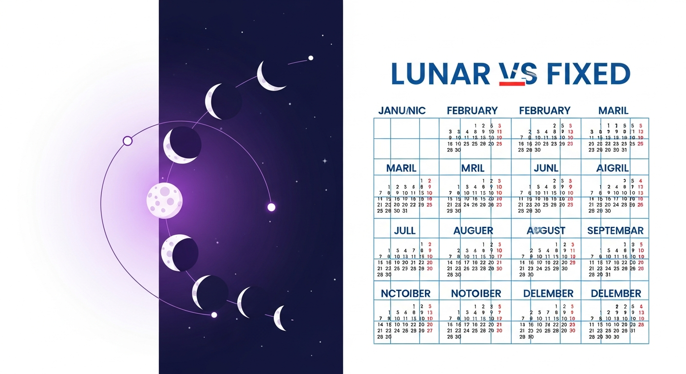 Illustration showing the difference between lunar phases and a fixed 13 month calendar
